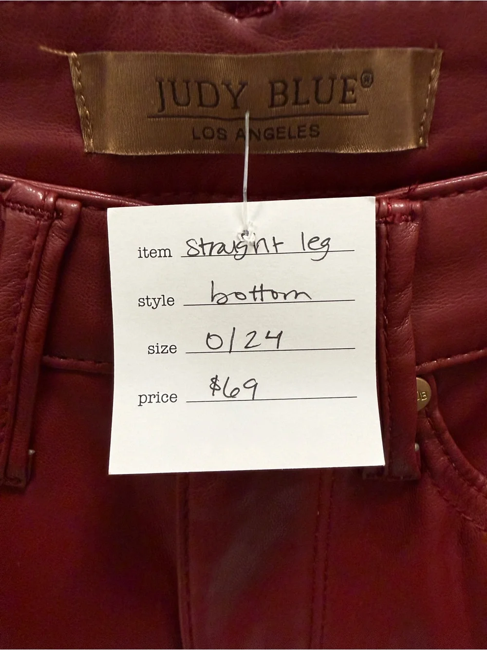 Judy Blue Burgundy Faux Leather Straight Leg Jeans